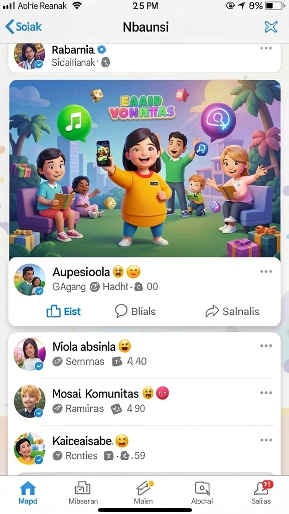 Fitur sosial untuk berbagi pengalaman dengan pemain lain.