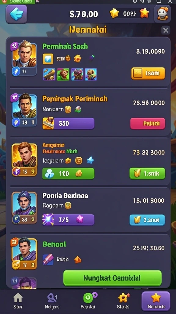 Karakter unik dengan kemampuan berbeda di setiap level.